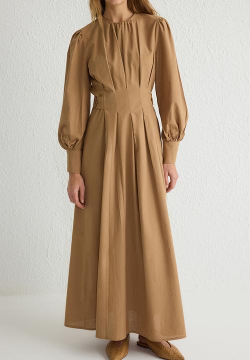 Trendyol - Maxi A line Snached Waist Woven Dress - Tan