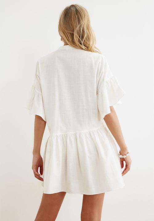Trendyol - Mini Short Sleeve Woven Dress - White