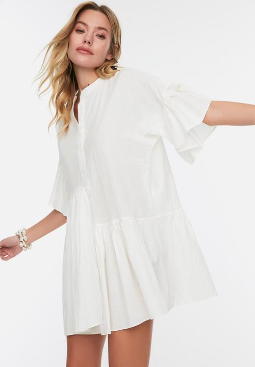 Trendyol - Mini Short Sleeve Woven Dress - White