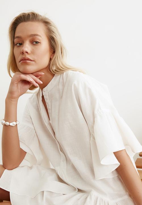 Trendyol - Mini Short Sleeve Woven Dress - White