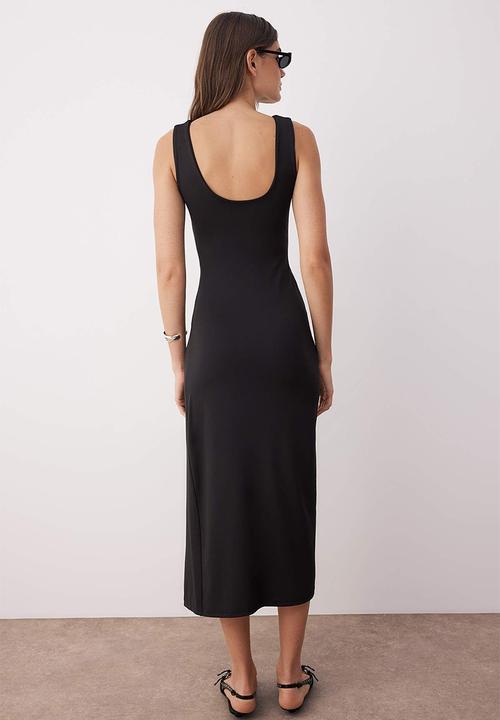 Trendyol - Midi Bodycon Knit Slit  Dress - Black