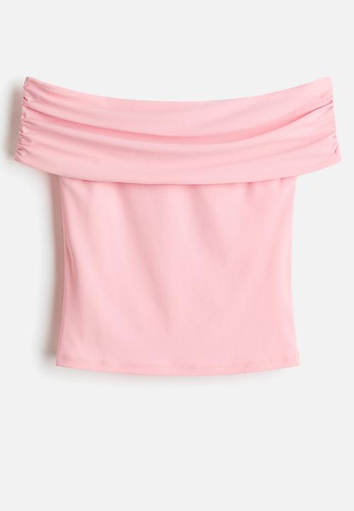 H&M - Draped off-the-shoulder top - light pink