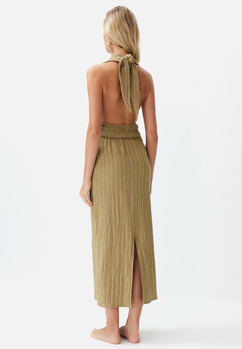 Trendyol - Maxi Straight Cut Woven Dress - Khaki