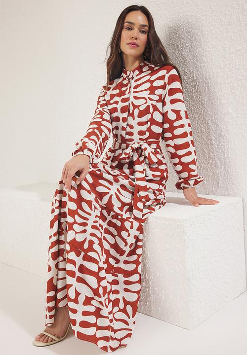 Trendyol - Maxi Woven Printed Dress - Brown
