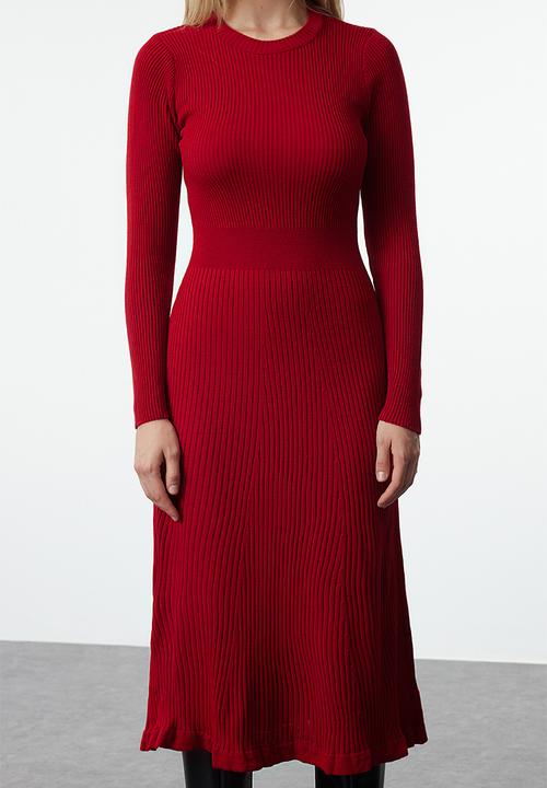 Trendyol - Midi Knit Dress - Red