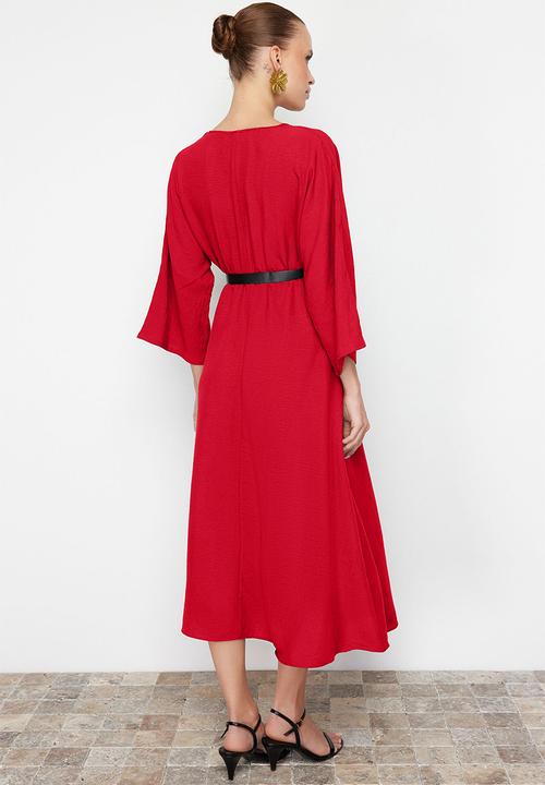 Trendyol - Midi Aline Woven 3/4 Slv Dress - Red