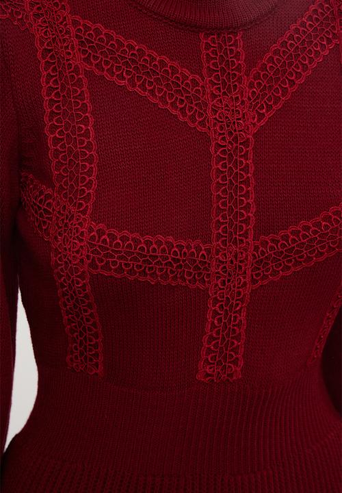 Trendyol - Midi Knit Dress - Burgundy