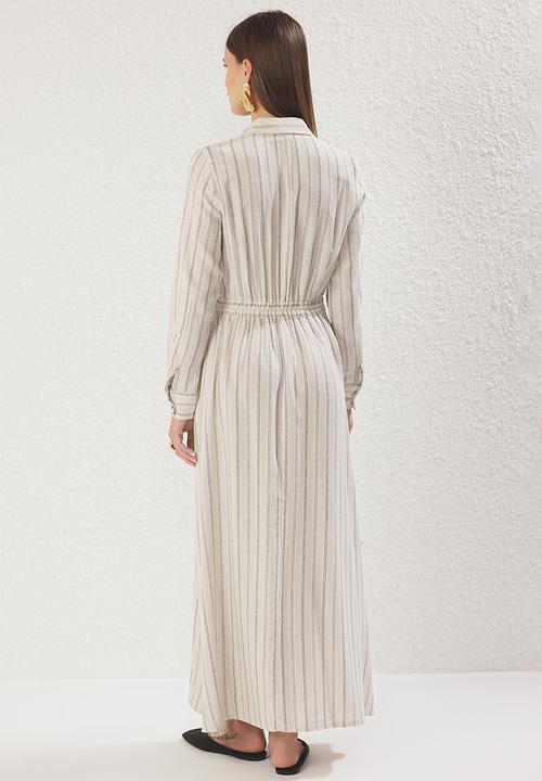 Trendyol - Maxi Woven Striped  Dress - Beige