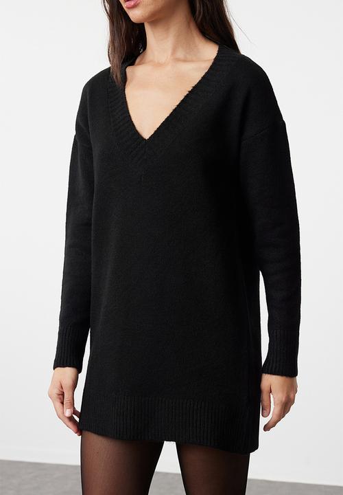 Trendyol - Mini Straight Cut Knitwear Dress - Black