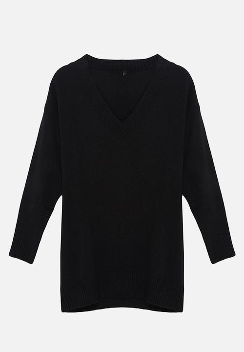 Trendyol - Mini Straight Cut Knitwear Dress - Black