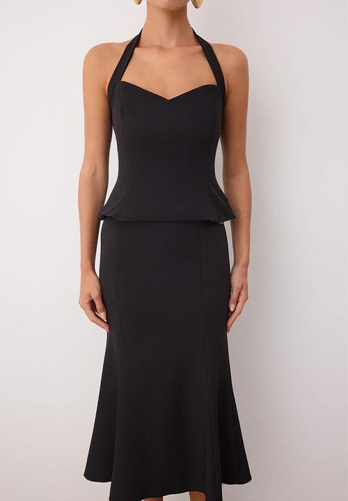 Trendyol - Midi Woven Sweetheart  Dress - Black