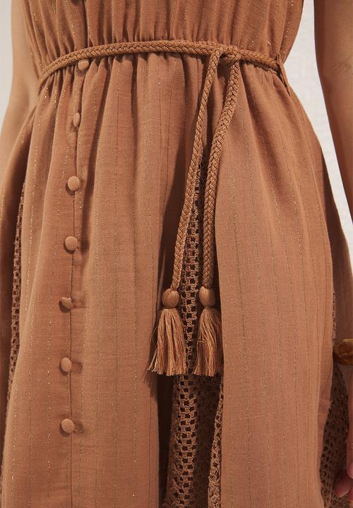 Trendyol - Mini Flare Woven Sleeveless Dress - Beige