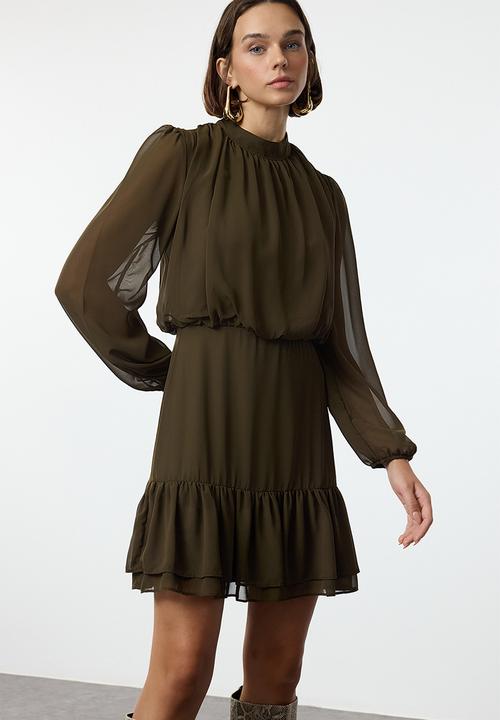 Trendyol - Mini Aline Woven Dress - Khaki