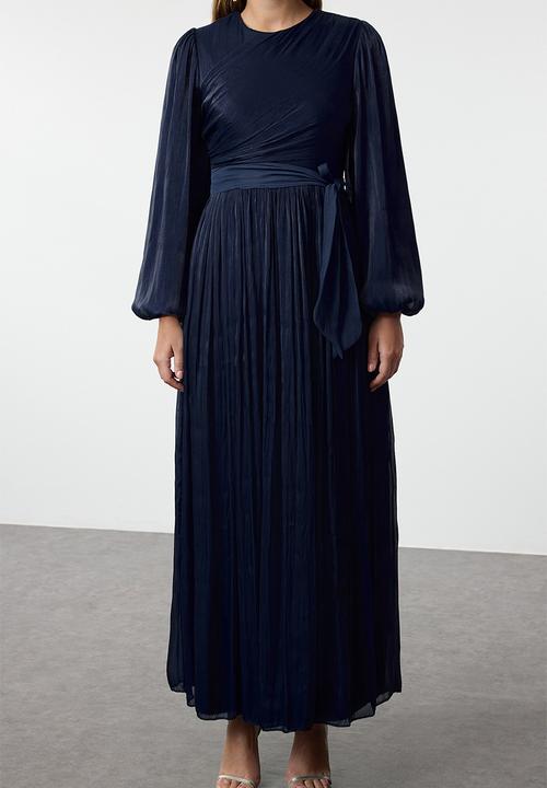 Trendyol - Maxi A line Pleated Woven Dress - Navy