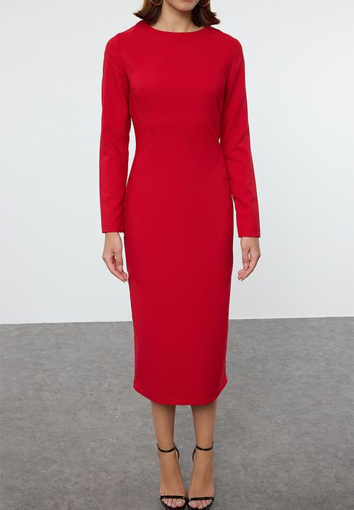Trendyol - Midi Pencil Woven Dress - Red