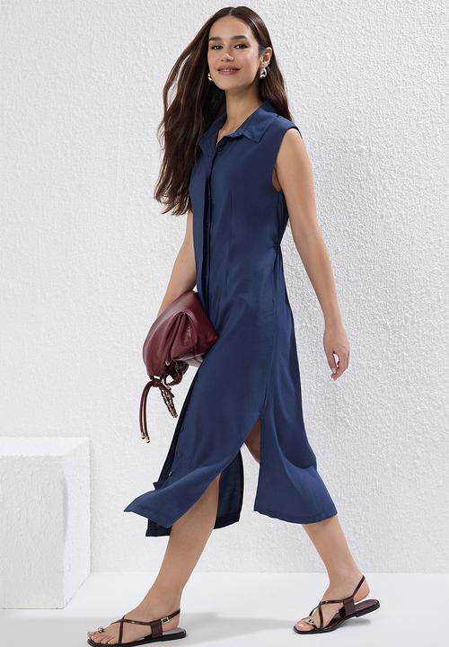Trendyol - Midi Shirt Dress Woven Dress - Navy Blue