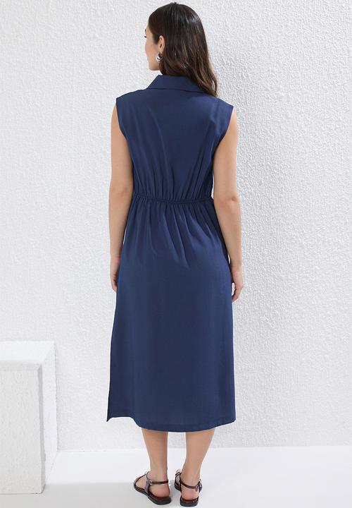 Trendyol - Midi Shirt Dress Woven Dress - Navy Blue