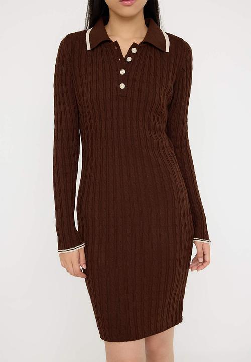 Trendyol - Mini Bodycon Knitwear BTN  Dress - Brown
