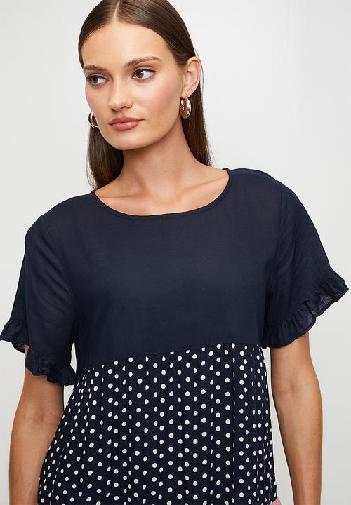 Stella Morgan - S/S With Flutter Babydoll Mini Dress With Tiers - Navy