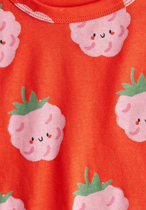 H&M - Printed jersey top - bright red raspberries