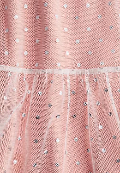 H&M - Foil-print tulle dress - light pink/spotted