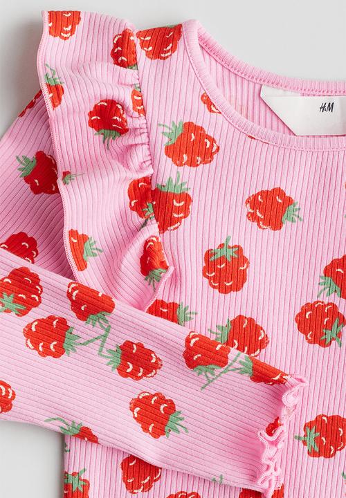 H&M - Flounced cotton jersey top - pink raspberries 