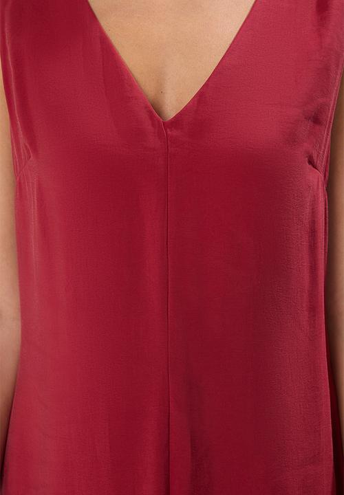 Trendyol - Midi Aline Woven V Neck  Dress - Burgundy
