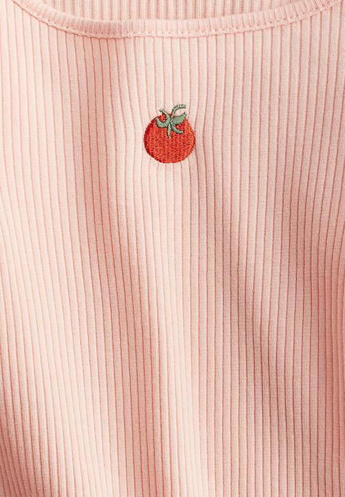 H&M - Flounced cotton jersey top - light peach tomato