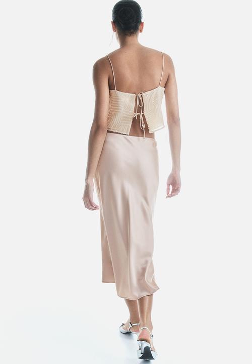 H&M - Satin slip skirt - light beige