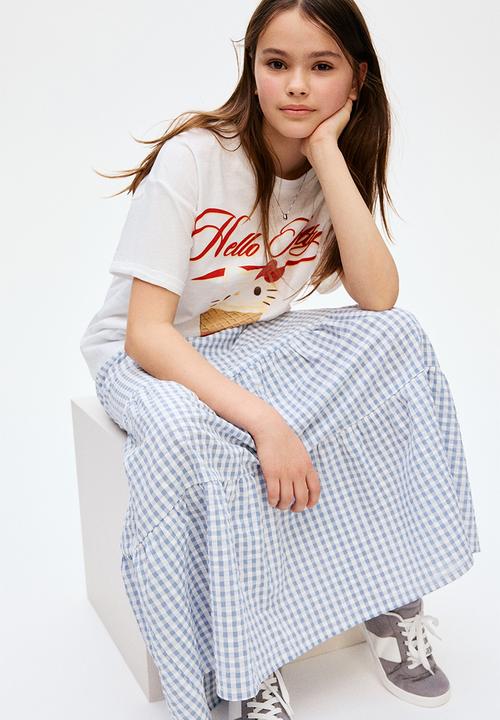 H&M - Tiered cotton skirt - light blue/gingham check