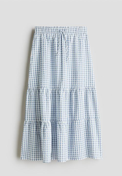 H&M - Tiered cotton skirt - light blue/gingham check