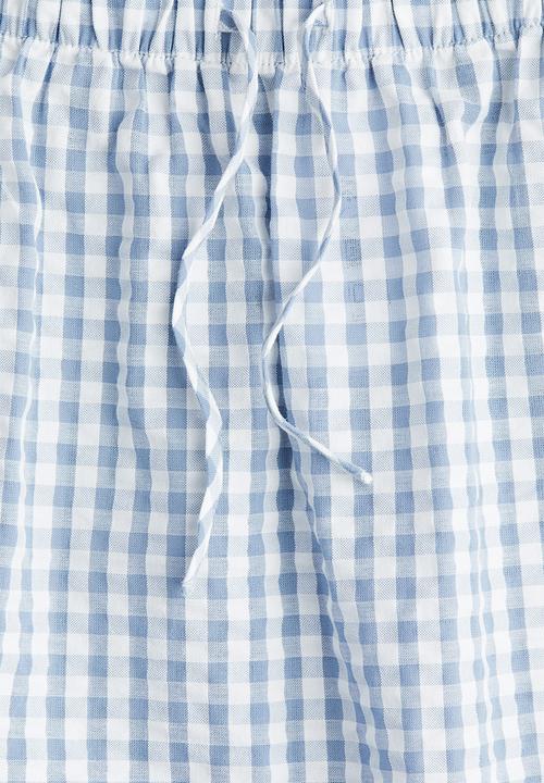 H&M - Tiered cotton skirt - light blue/gingham check