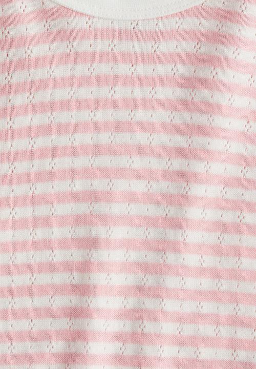 H&M - Short-sleeved pointelle jersey top - light pink striped