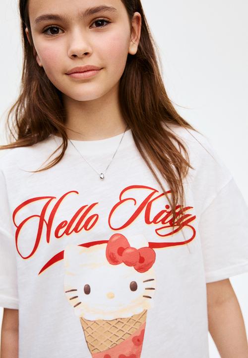 H&M - Oversized printed T-shirt - white/hello kitty