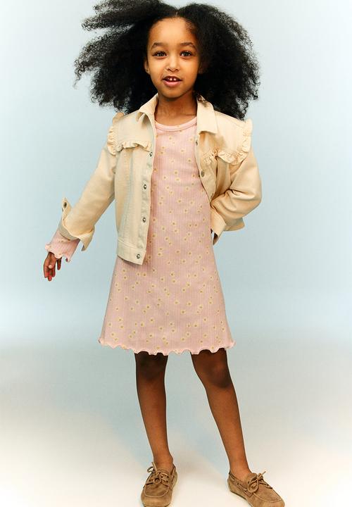 H&M - Long-sleeved jersey dress - light pink floral