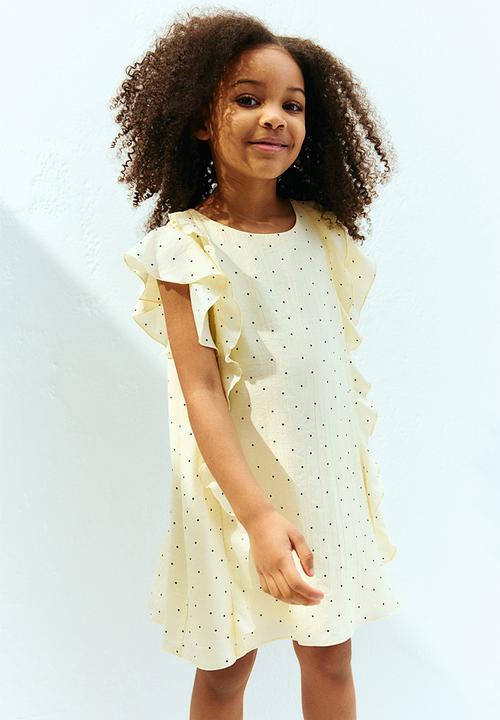 H&M - Frill-detail dress - light yellow spotted