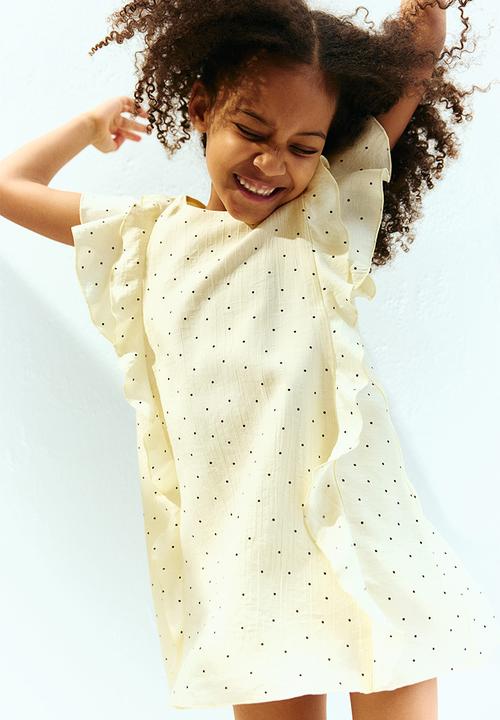 H&M - Frill-detail dress - light yellow spotted