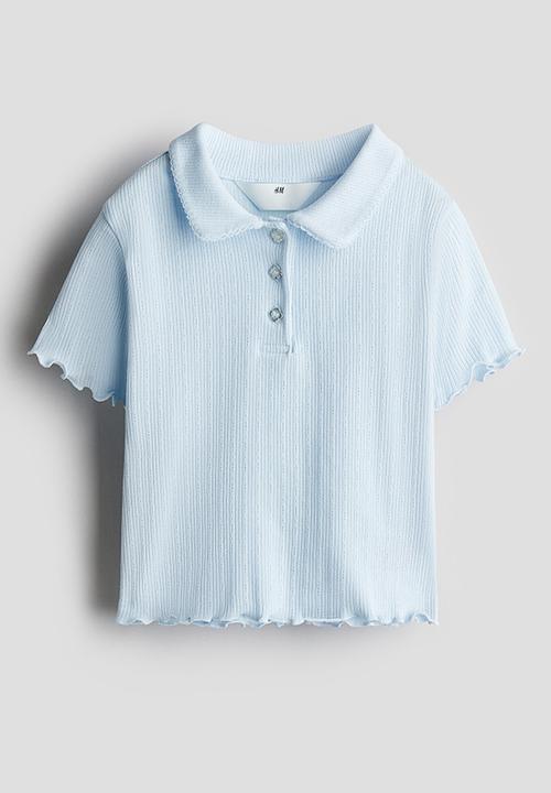 H&M - Ribbed pointelle jersey top - light blue