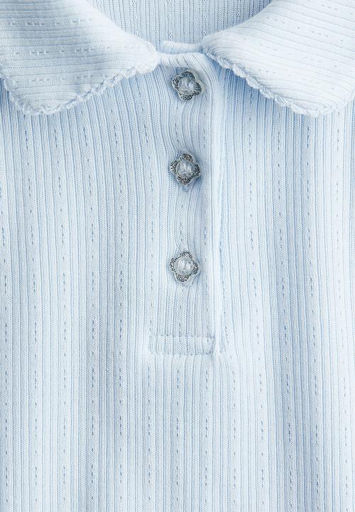 H&M - Ribbed pointelle jersey top - light blue