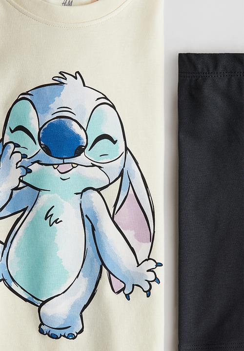 H&M - 2-piece printed set -light yellow/lilo & stitch