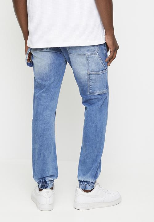 Brave Soul - Cuffed Carpenter Denim Jean - Light Blue Long Length