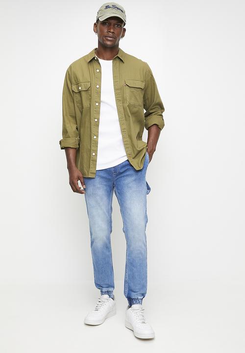 Brave Soul - Cuffed Carpenter Denim Jean - Light Blue Long Length