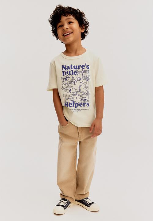 H&M - Printed cotton T-shirt - cream/nature's little helpers