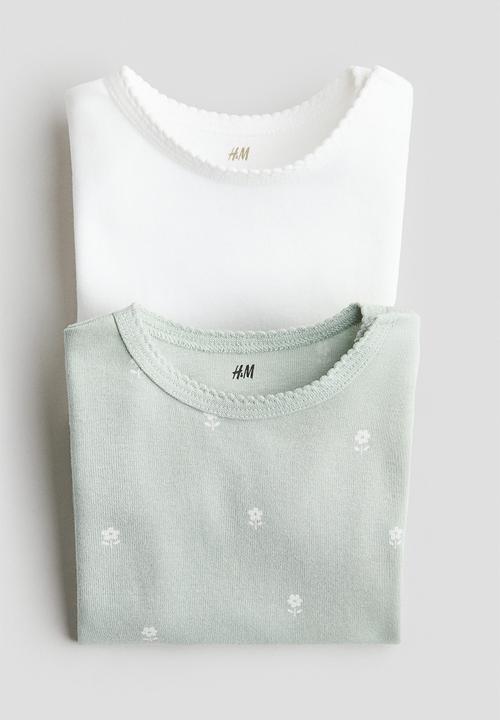H&M - 2-pack short-sleeved bodysuits -  light green/floral 