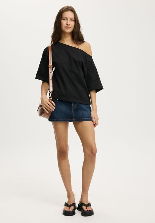 Cotton On - Billie off shoulder tee - black