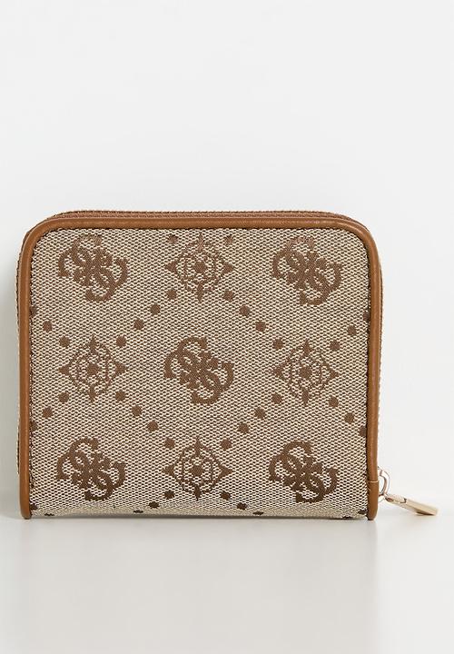 GUESS - Neda Small Zip Around Wallet - Latte Logo  