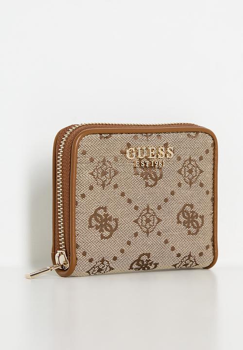 GUESS - Neda Small Zip Around Wallet - Latte Logo  