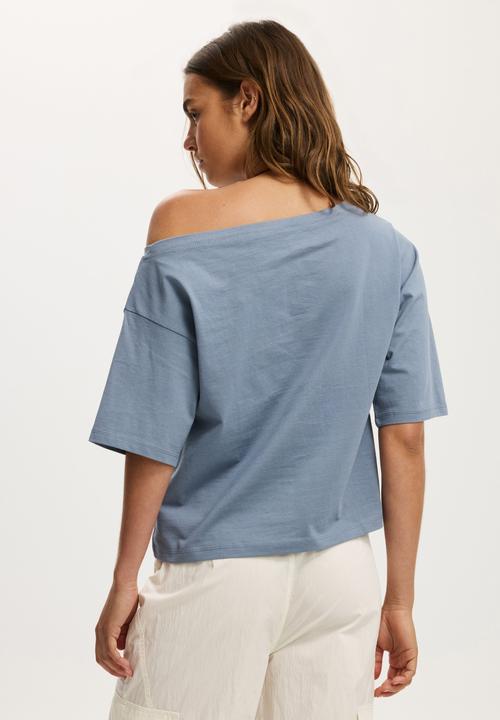 Cotton On - Billie off shoulder tee - weathered blue