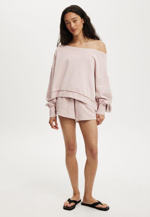 Cotton On - Off shoulder sweatshirt - washed spellbound pink spray