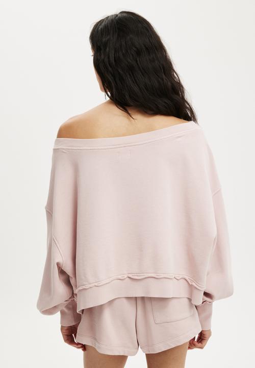 Cotton On - Off shoulder sweatshirt - washed spellbound pink spray